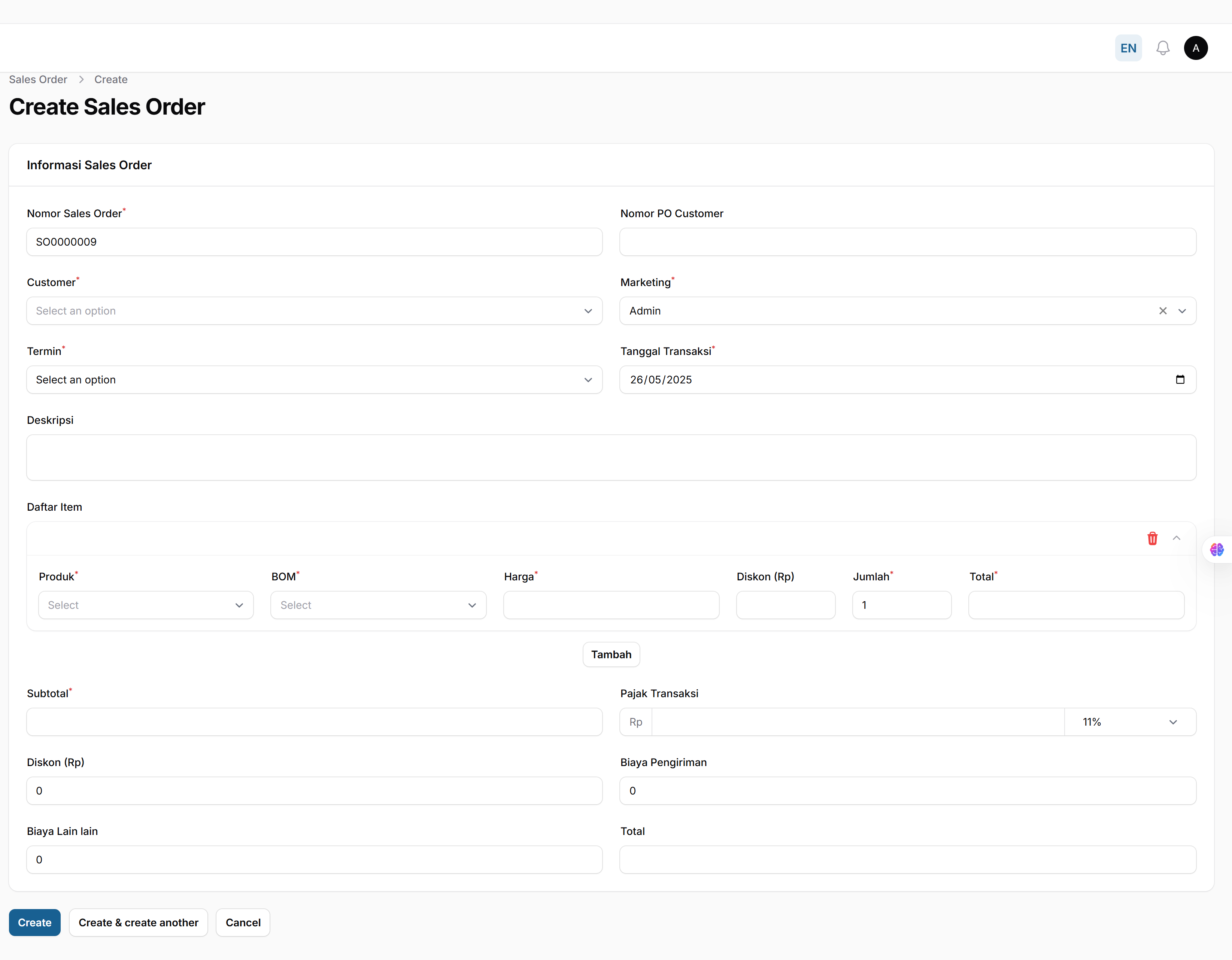 Create Sales Order