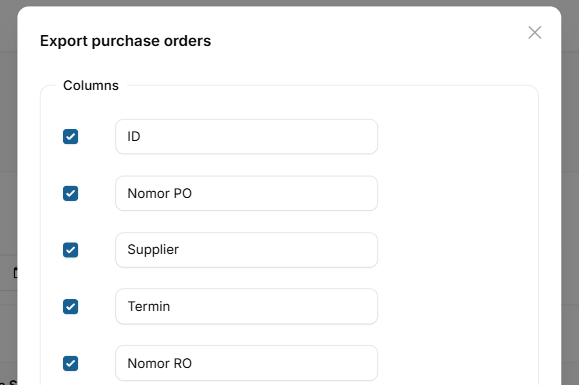 Pop up Purchase Order