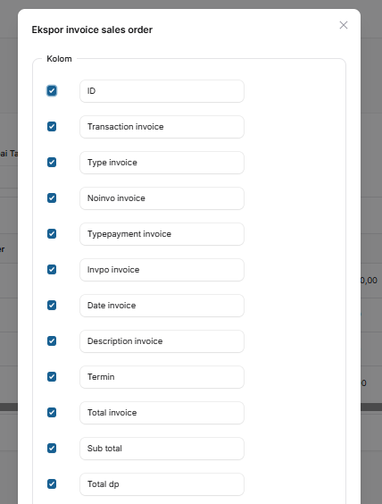 Export Invoice Sales Order - Kolom 1