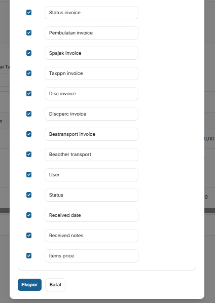 Export Invoice Sales Order - Kolom 2