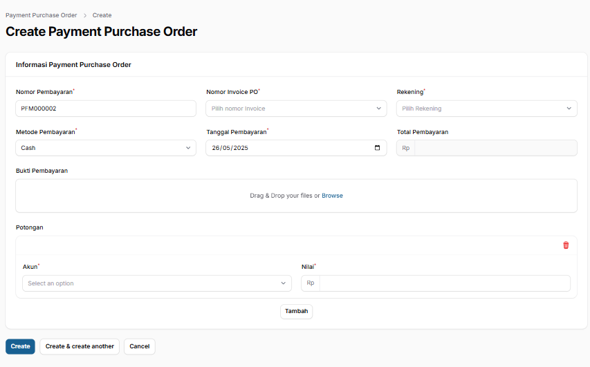 Create Payment Purchase Order
