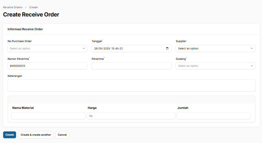 Create Receive Order