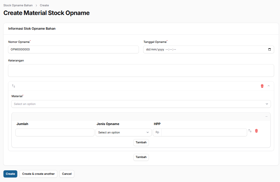 Create Material Stock Opname