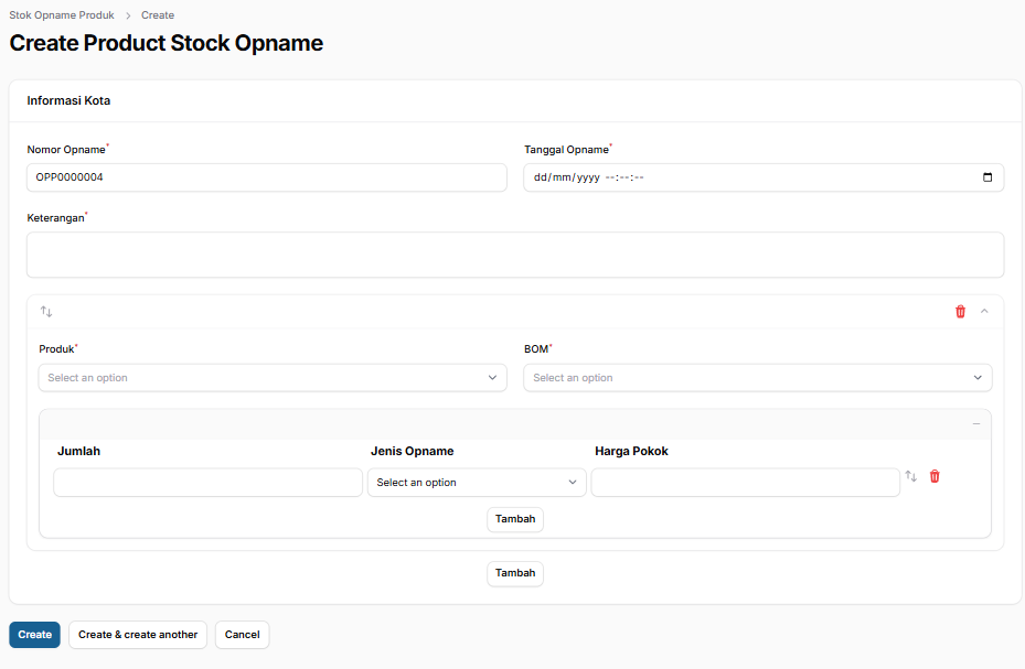 Create Product Stock Opname