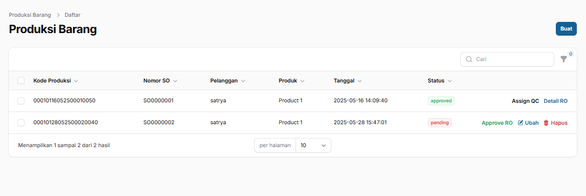 View Table produksi Barang