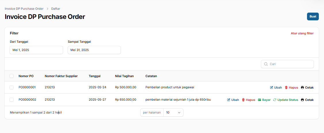 Tabel Invoice DP Purchase Order