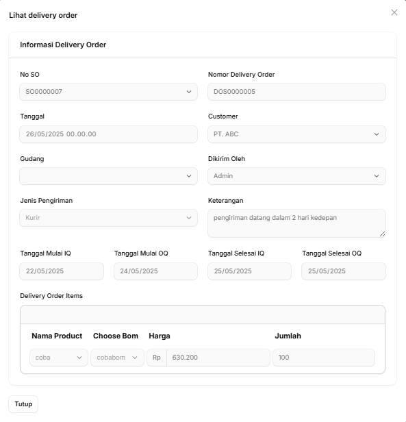 Detail Delivery Order